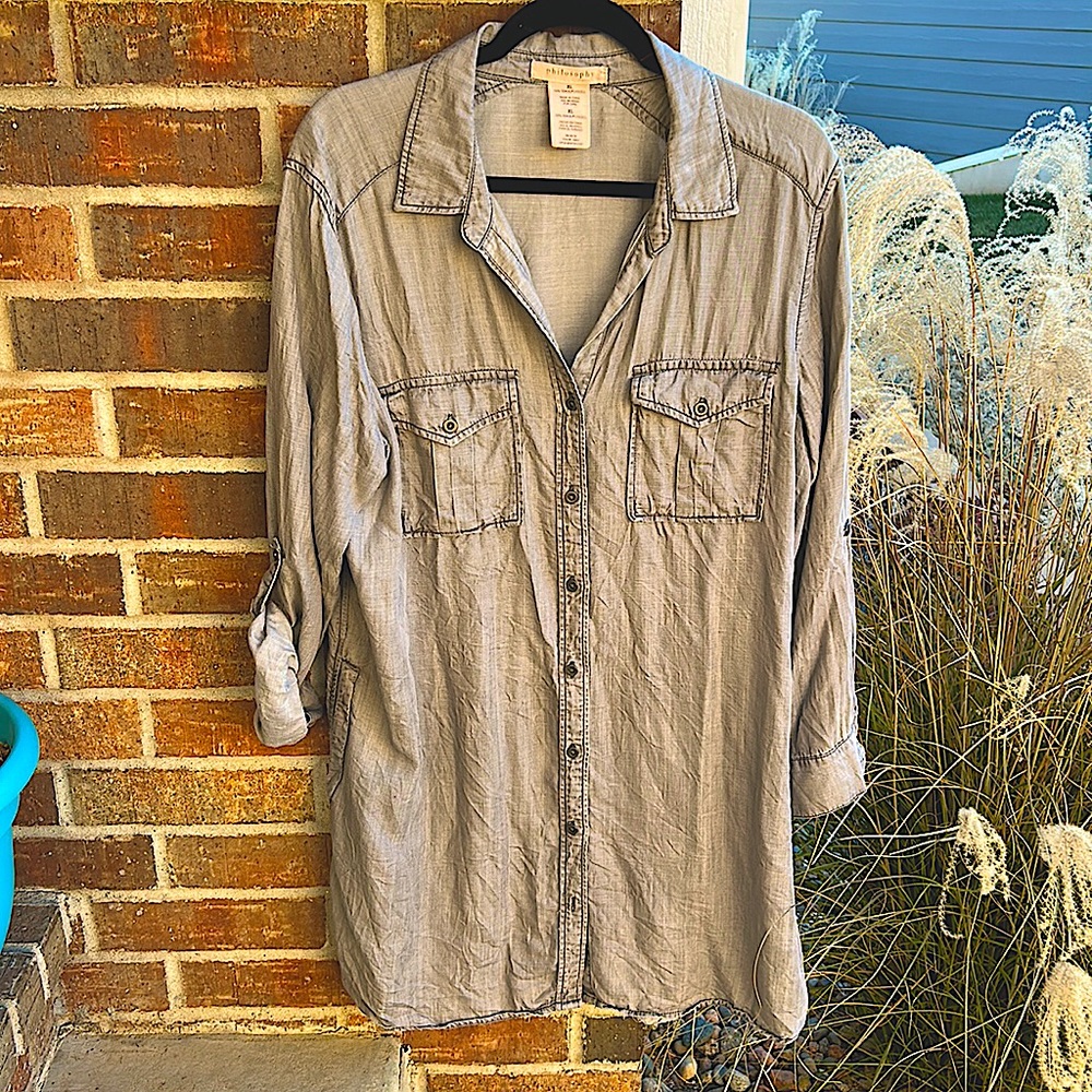 Philosophy Gray Ladies XL Button Down Tunic